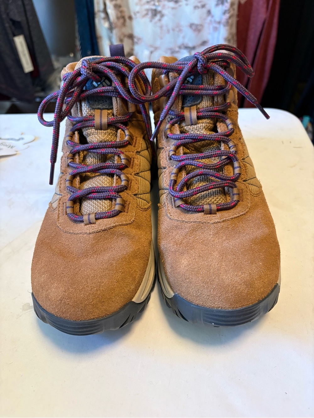 Columbia Brown Suede Lace-Up Hiking Boots with Purple Accent Laces